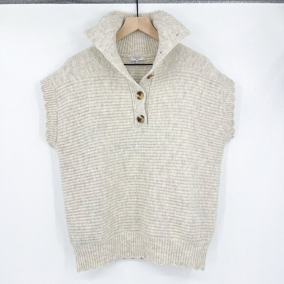 FRNCH Paris Wool Blend Henley Ribbed Gray Tan Wool Blend Sweater O/S - Picture 1 of 5